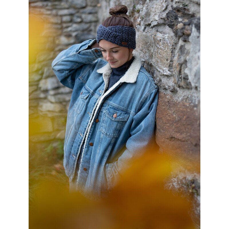 DOKE Háčkovaná čelenka s křízením lily Denim tweed 65611267