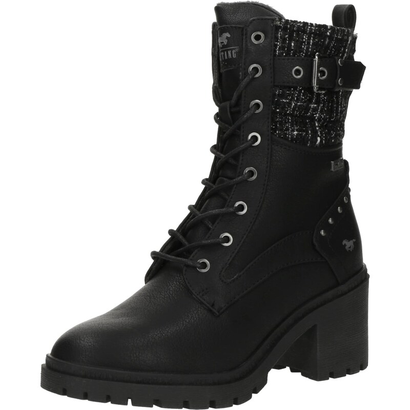 MUSTANG Šnurovacie členkové čižmy čierna / strieborná 66223122