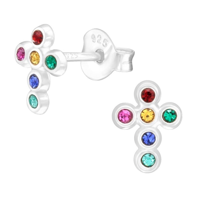 MAJYA Strieborné náušnice FAREBNÝ KRÍŽIK 11932 66409513