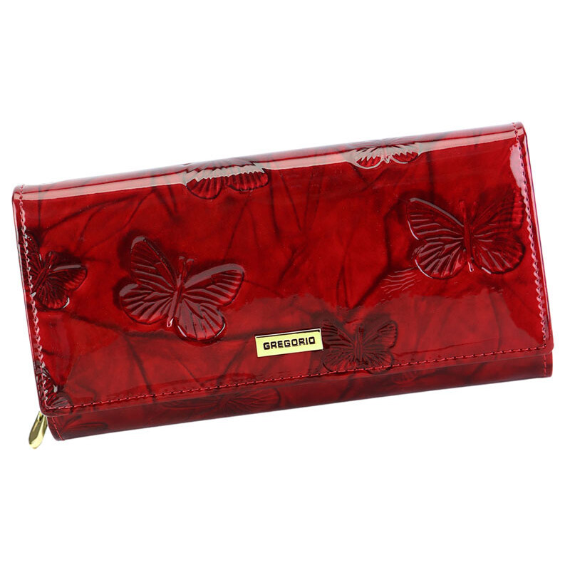 Červená kožená lakovaná peňaženka s motýlikmi Gregorio BTS-106 66221690