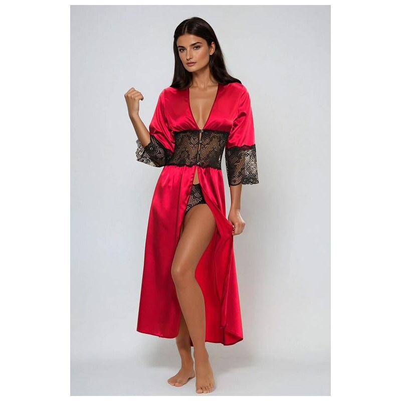 Kalimo Saténový župan s čipkovými šortkami Mindanao vínový 9120430