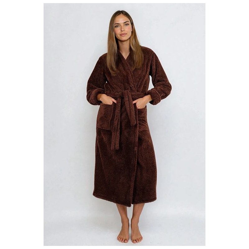 DKaren Dlhý huňatý župan Eliza v čokoládovo hnedý 63762179