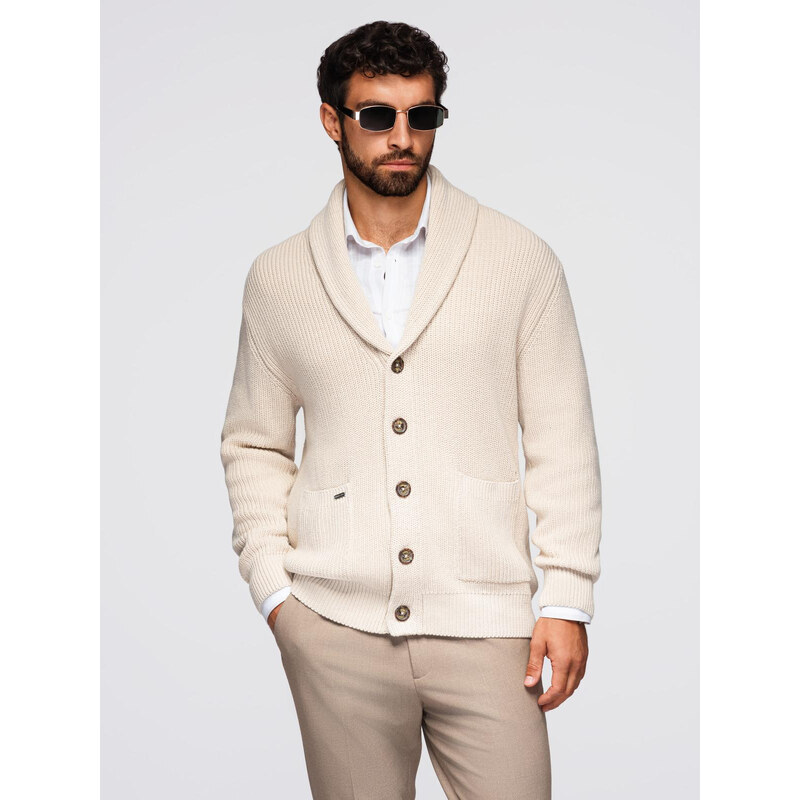 Ombre Mens cotton cardigan sweater with shawl collar - beige 66246950