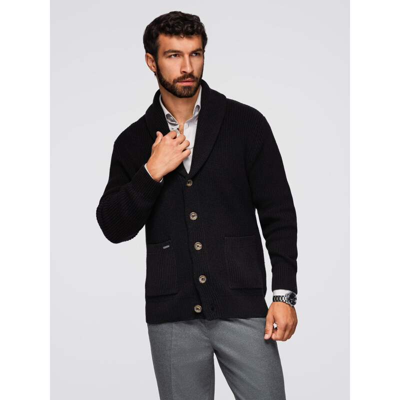 Ombre Mens cotton cardigan sweater with shawl collar - black 66250492