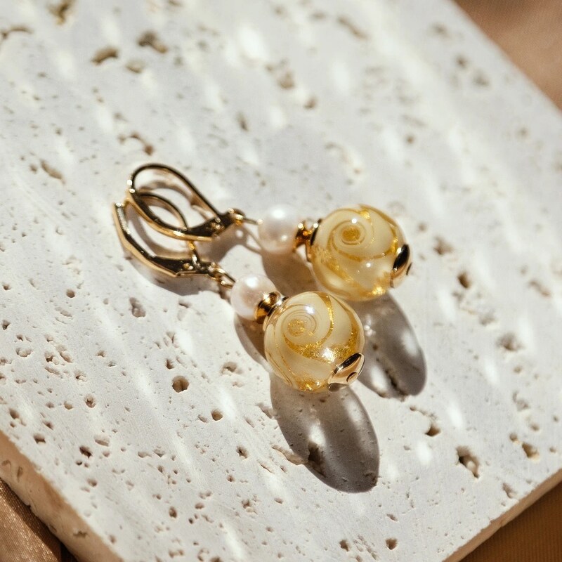 Lampglas Náušnice Golden Ball s 24-karátovým zlatom v perlách Lampglas 66583336