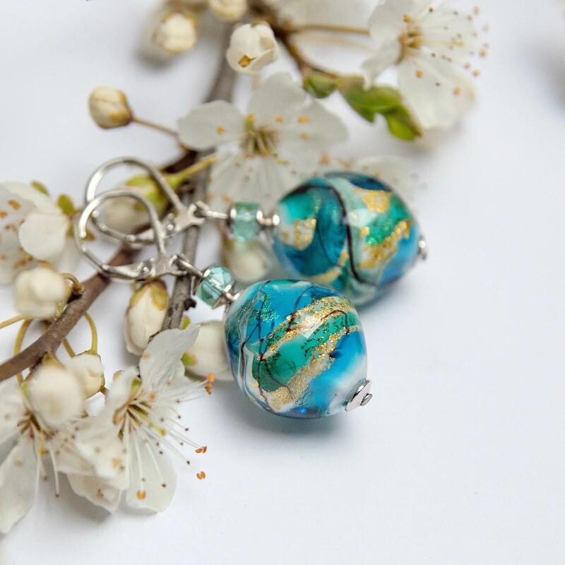 Lampglas Náušnice s 24karátovým zlatom a rýdzim striebrom v perlách 66588026