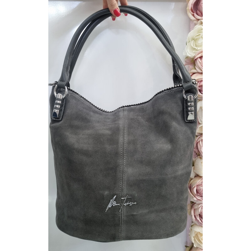 E-shop Katrins Fashion Sivá Kabelka z brúsenej kože Valina Fab