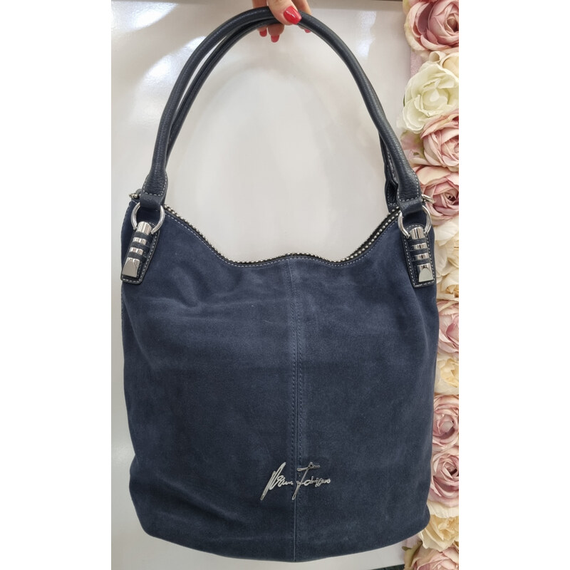 Katrins Fashion Modrá kabelka z brúsenej kože Valina Fab 66228804