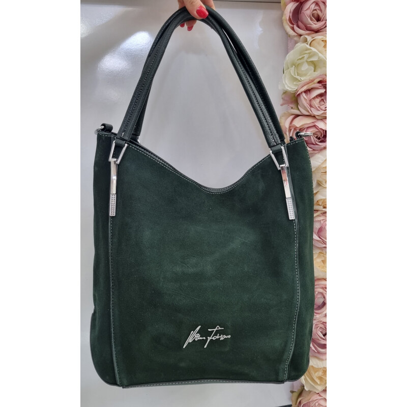 Katrins Fashion Zelená kabelka z brúsenej kože Valina Fab 66228813