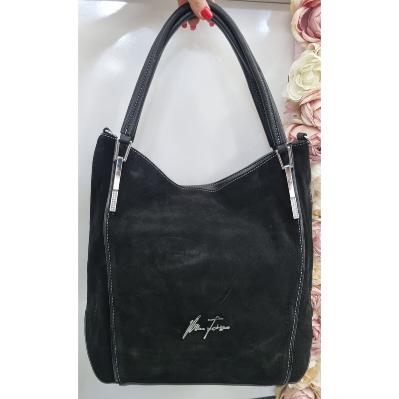 E-shop Katrins Fashion Čierna kabelka z brúsenej kože Valina Fab
