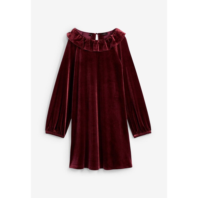 bonprix Dievčenské zamatové šaty s volánmi, farba červená 47085855