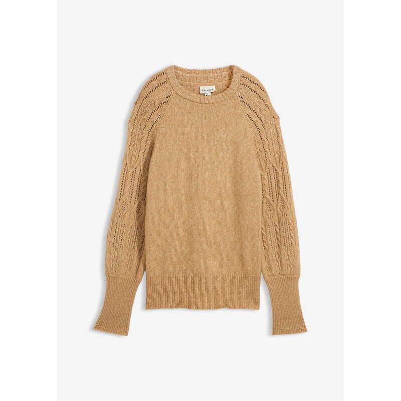 bonprix Pulóver s podielom vlny, farba béžová 66229665