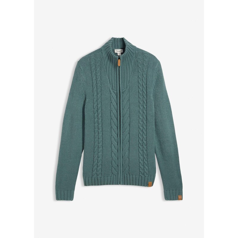 bonprix Hrubo pletený sveter s osmičkovým vzorom, farba zelená 66229692