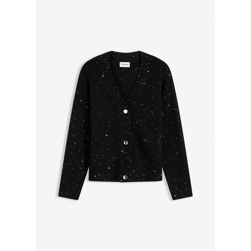 bonprix Ažúrový pletený sveter, farba čierna 66229768