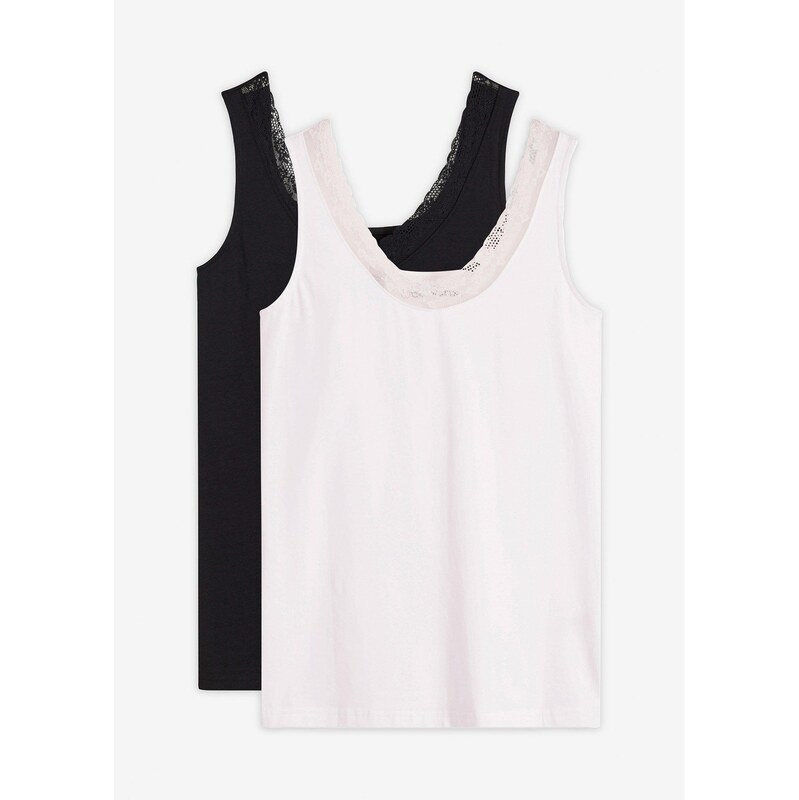 bonprix Tielko s bio bavlnou a čipkou (2 ks v balení), farba čierna 66229814