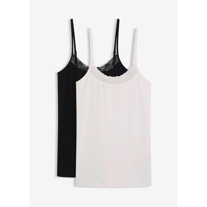 bonprix Tielko s bio bavlnou a čipkou (2 ks v balení), farba čierna 66229812