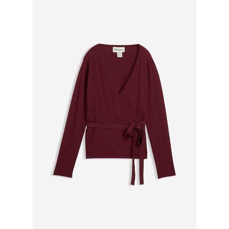 bonprix Zavinovací pletený sveter s merino vlnou, farba červená 66229870