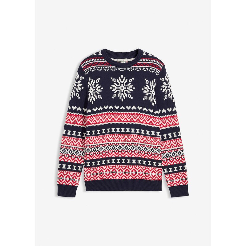 bonprix Nórsky pulóver z mäkkého bavlneného mixu, farba modrá 66229927