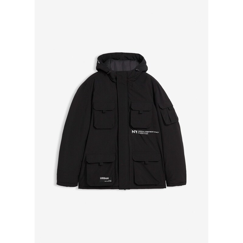 bonprix Vatovaná bunda so športovými detailmi, farba čierna 66229930