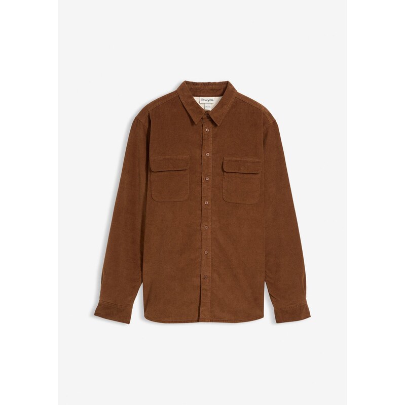 bonprix Strečová kordová košeľa s flísovou podšívkou, farba hnedá 66229951