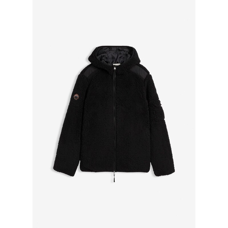 bonprix Mäkká flísová bunda, Teddy, s tkanou časťou a kapucňou, farba 66229957