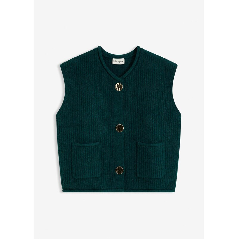 bonprix Pletená vesta s dekoratívnymi gombičkami, farba modrá 66229968