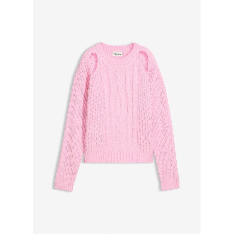 bonprix Hrubo pletený pulóver s osmičkovým vzorom, farba ružová 66229991