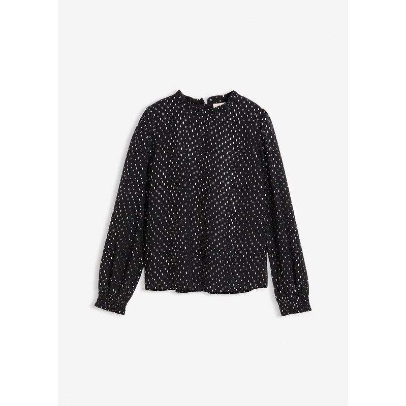 bonprix Šifónová blúzka s volánovým golierom, farba čierna 66230126