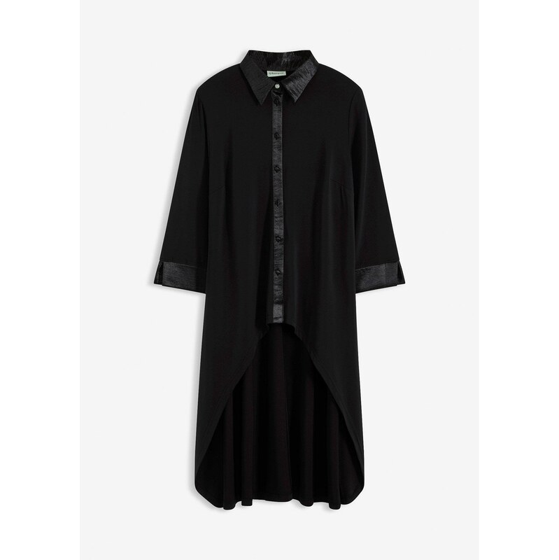 bonprix Džersejová blúzka so saténom, farba čierna 66230184