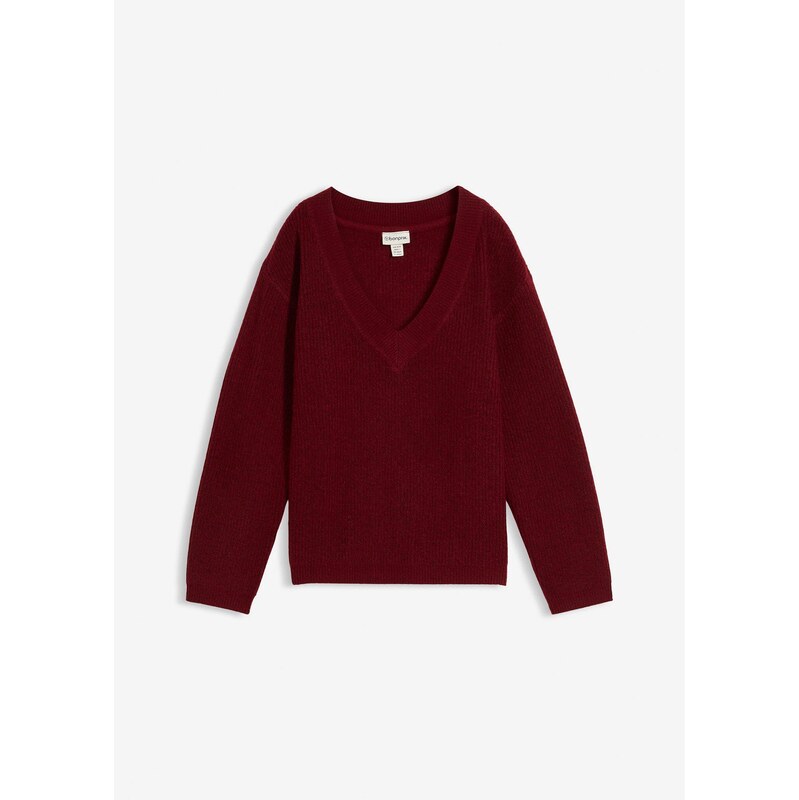 bonprix Pletený pulóver s výstrihom do V, farba červená 66230192