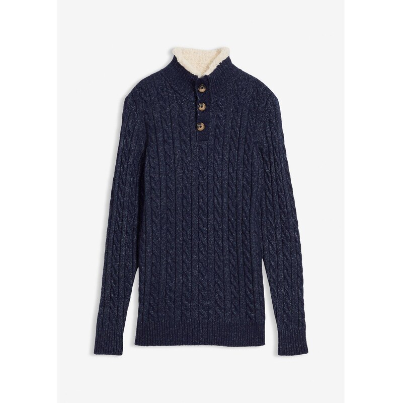 bonprix Pulóver s légou, farba modrá 66230264