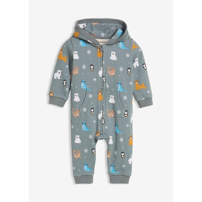 bonprix Detský overal s kapucňou, z čistej bio bavlny, farba modrá 66230273