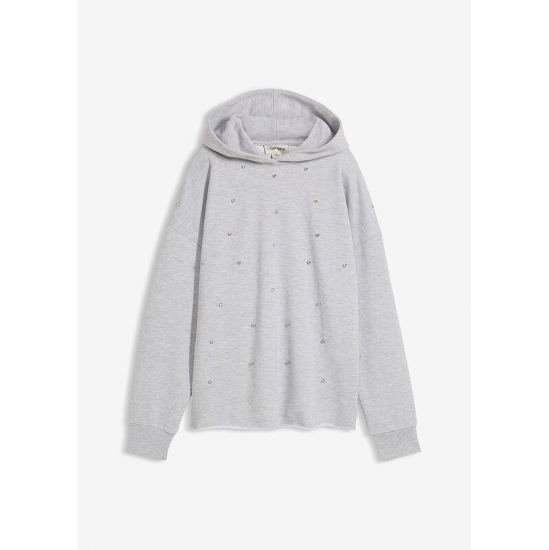 bonprix Mikina s kapucňou a ozdobnými kamienkami, farba šedá 66230285