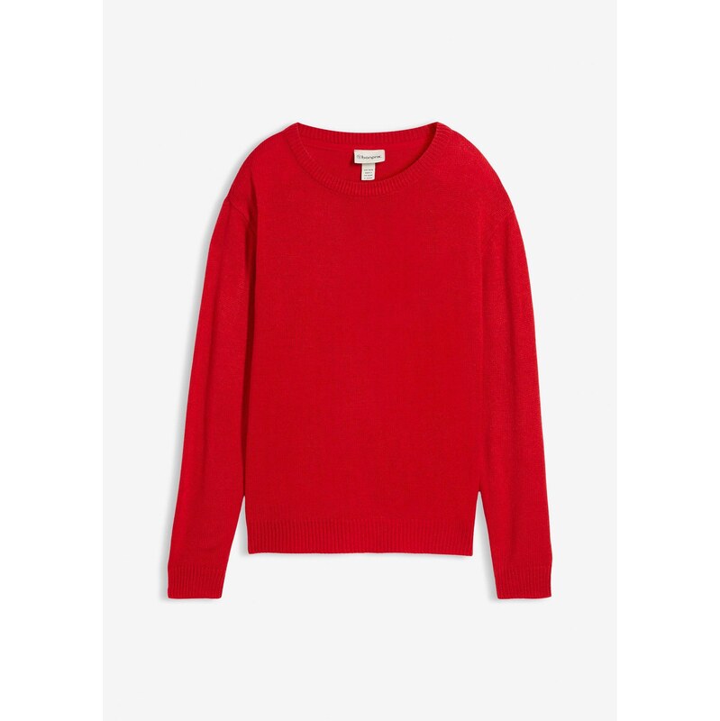bonprix Pletený pulóver s okrúhlym výstrihom, farba červená 66230305