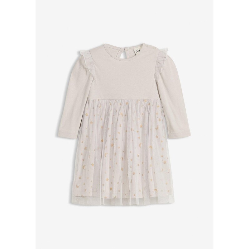 bonprix Detské body šaty s volánikmi, farba šedá 66230342