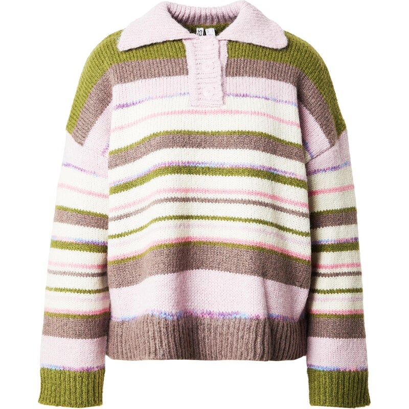 PIECES Sveter PCRYE čokoládová / olivová / ružová / biela 66240853