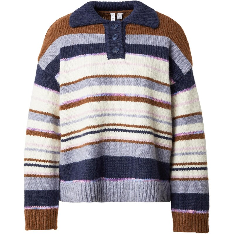 PIECES Sveter PCRYE indigo / mokka / orgovánová / biela 66240867