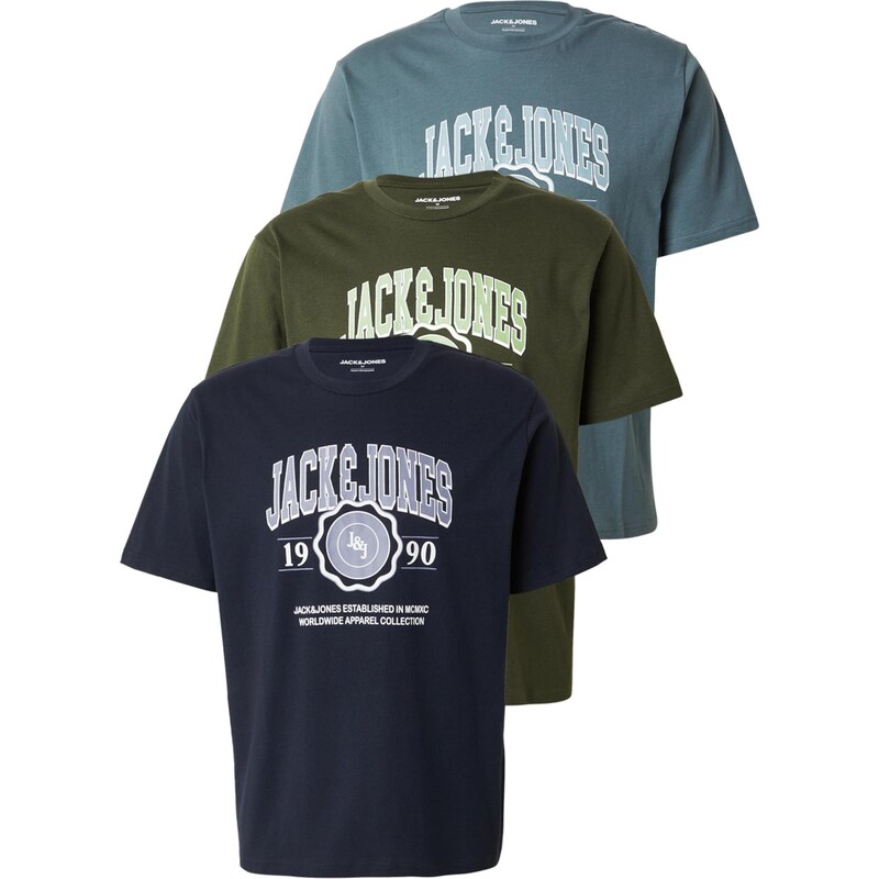 JACK & JONES Tričko JJMAKO námornícka modrá / svetlomodrá / olivová / 66240924