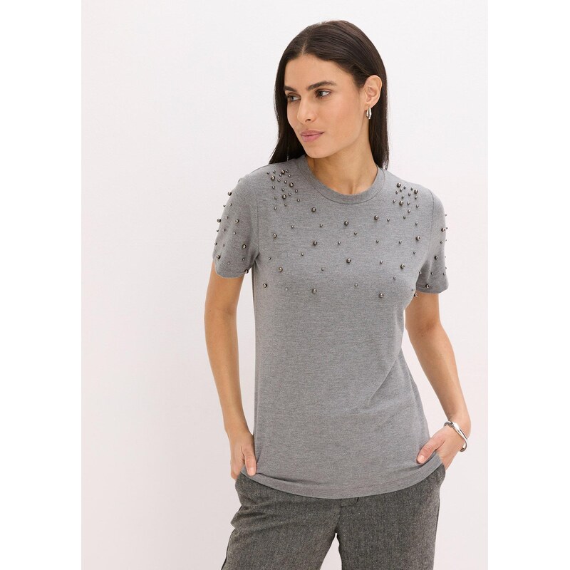 bonprix Tričko s korálkovou aplikáciou, farba šedá 66229837