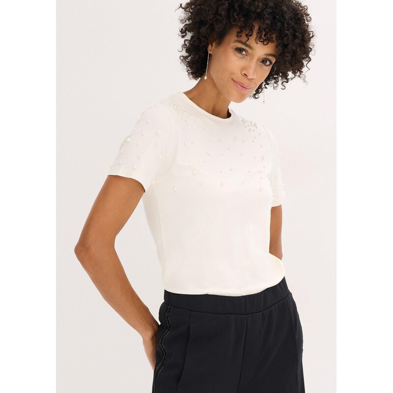 bonprix Tričko s korálkovou aplikáciou, farba biela 66229838