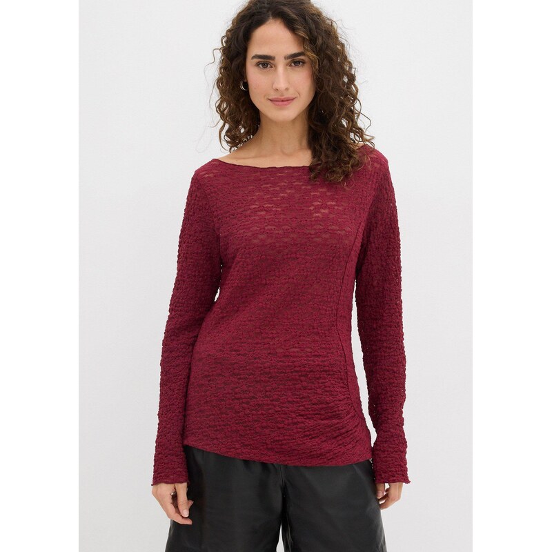 bonprix Tričko s dlhým rukávom z čipky, farba červená 66229863