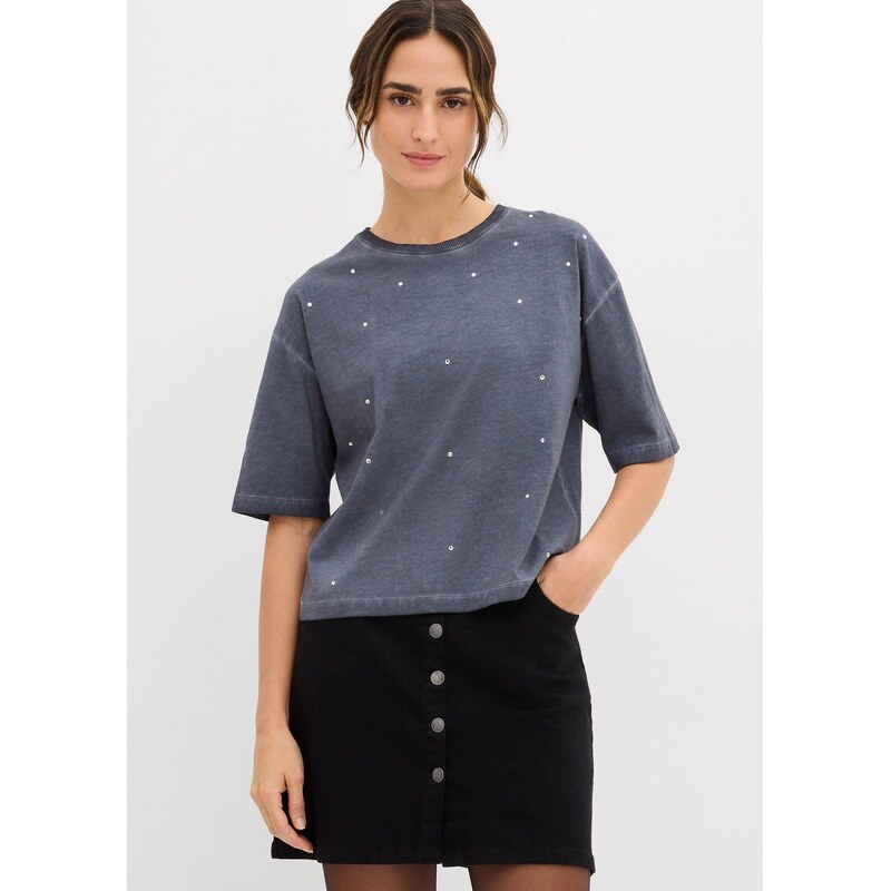 bonprix Tričko s ligotavými kamienkami z čistej bavlny, farba modrá 66229979