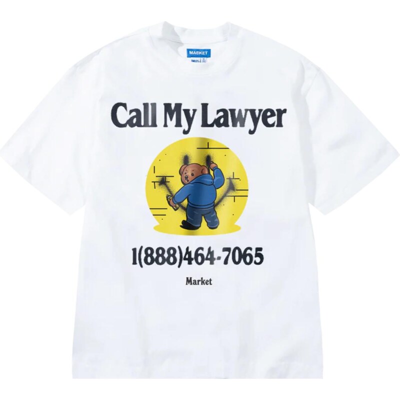 Market Smiley Call My Lawyer Bear T-Shirt White - Pánske - Tričko 66362023