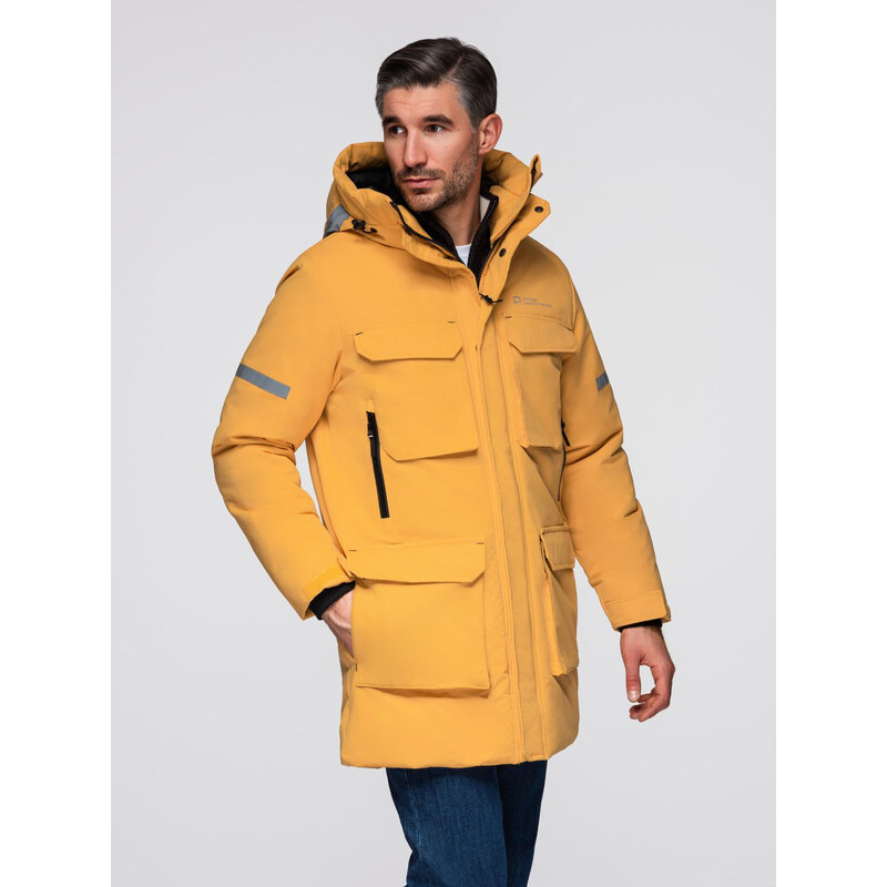 Ombre Mens long insulated jacket with reflective elements - yellow 64782486