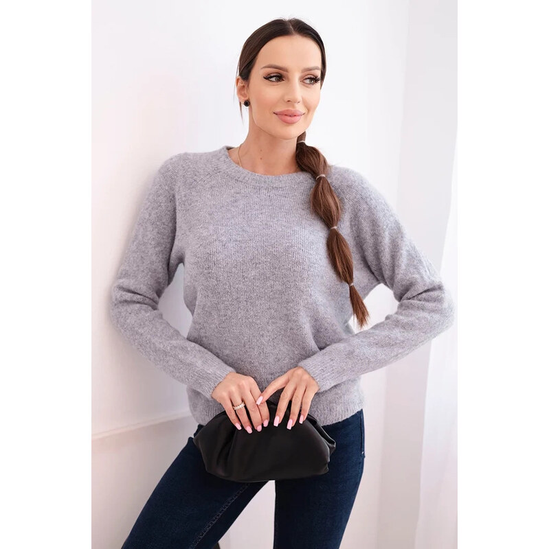 K-Fashion Dámsky detský sveter z alpaky s dlhými rukávmi svetlo sivý 66656320