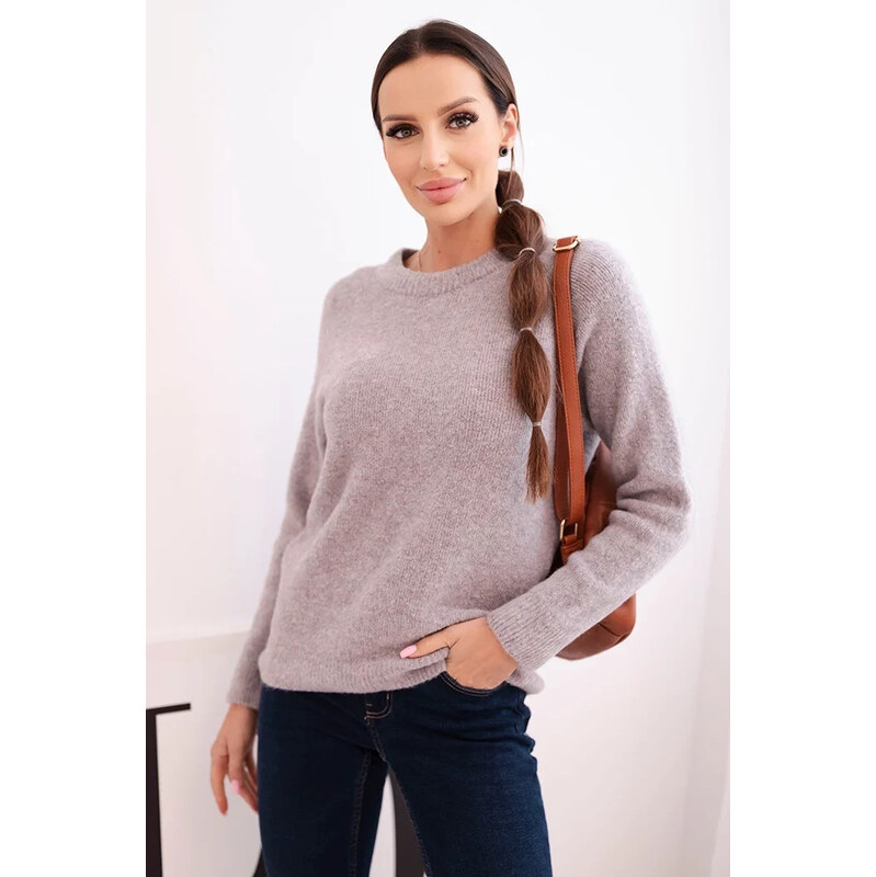 K-Fashion Dámsky detský sveter z alpaky s dlhými rukávmi tmavo béžovej 66697105