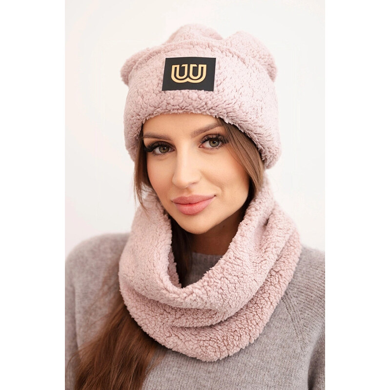 K-Fashion Dámska polárna flísová čiapka a šál s ozdobnou nášivkou 67260226