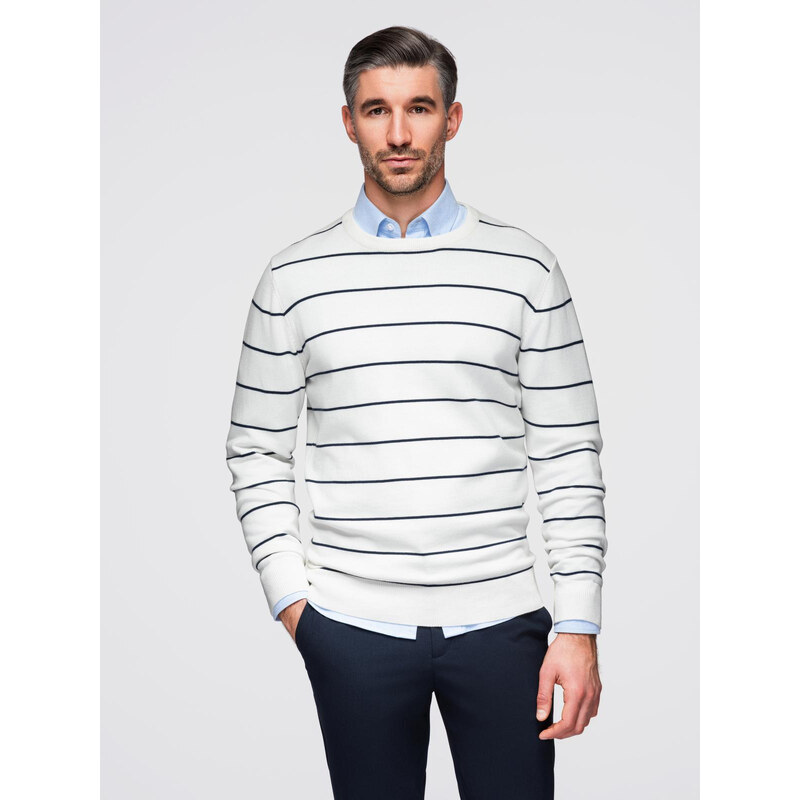 Ombre Mens casual sweater with horizontal stripes - cream 64782725