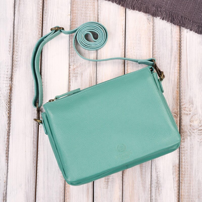 Paolo Peruzzi Dámska kožená taška cez rameno kompaktná | tyrkysová IM 66248231