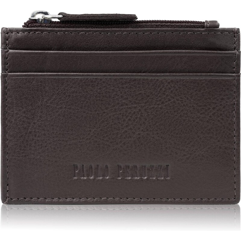 Paolo Peruzzi Kožené puzdro na karty s vreckom na zips RFID | hnedá AY 66248223